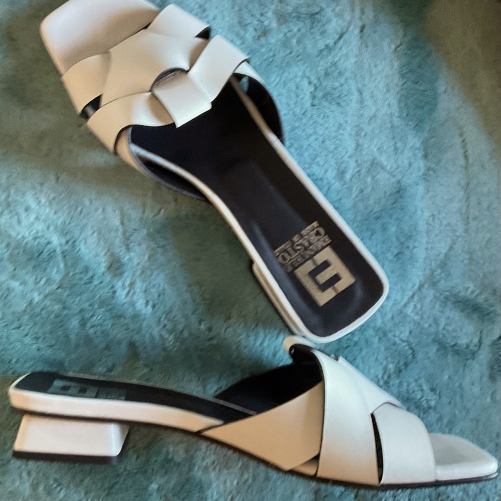 Women's Size 8 Emanuele Crasto White Leather Italian Sandals - Made in Italy New